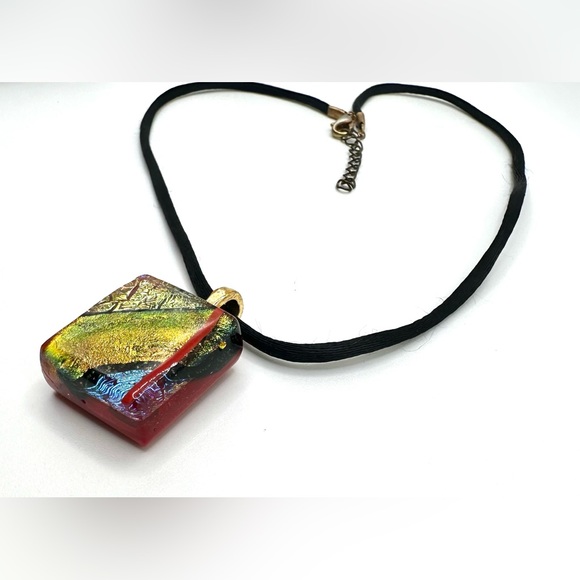 Dichroic Art Glass Pendant Necklace 21” Black Cord with Extender Handcrafted - Picture 3 of 8